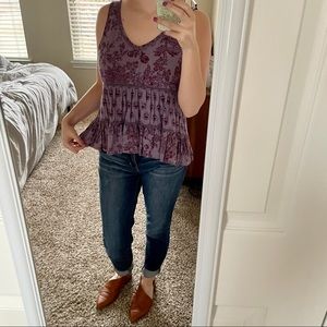 American Eagle Swing Floral Plum Blouse Tank